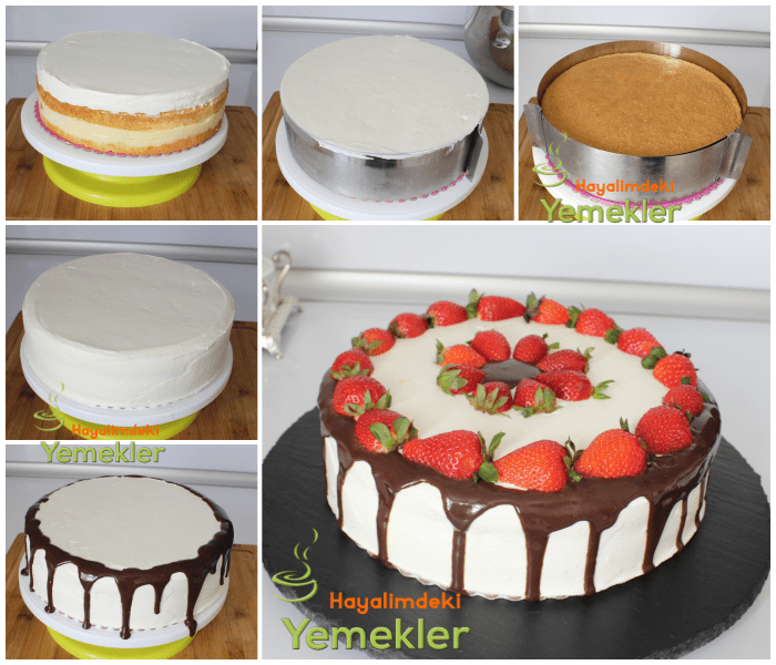 çilekli çikolata soslu pasta