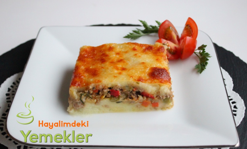 fırında kıymalı kaşarlı patates püresi